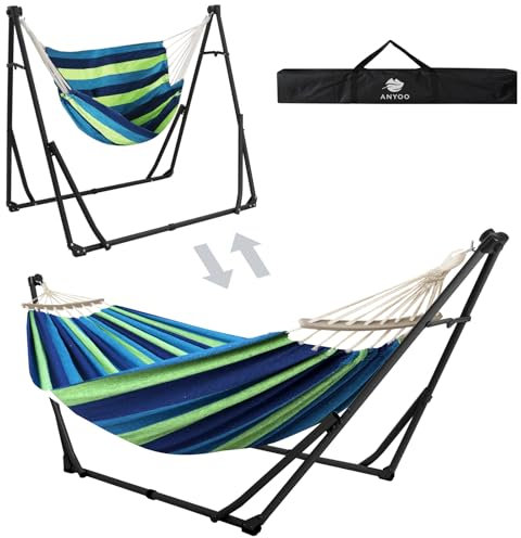 Anyoo Hamac et chaise hamac avec support pliable, ensemble de support de hamac portable à double usage pour hamacs d'intérieur et d'extérieur