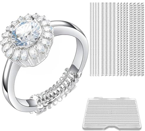 Ringgrößenversteller, Ringgrößenversteller für lose Ringe, 16 Stück, 2 Größen, jede Größe, unsichtbarer Ringversteller für lose Ringe für Damen oder Herren, Ringschutz, Spiral-Silikon, Ringspanner-Set