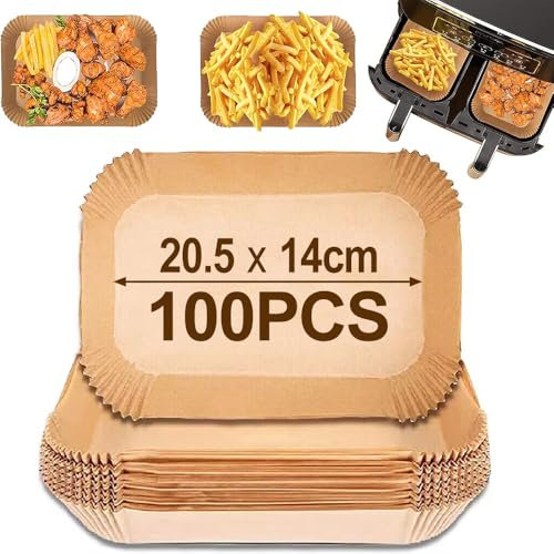 VIKKI Lot de 100 feuilles de papier sulfurisé pour friteuse à air chaud Dual Zone - 20,5 x 14 cm - Compatible avec Ninja Food Dual Air Fryer AF300EU AF400EU, Princess et autres accessoires Dual Zone