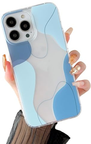 DEFBSC for iPhone 16 Pro Case Transparent Aesthetic Design,Blue | Color Mix Cute Art Design Soft Clear TPU Bumper Slim Thin Shock-Absorbing Protective Phone Cover