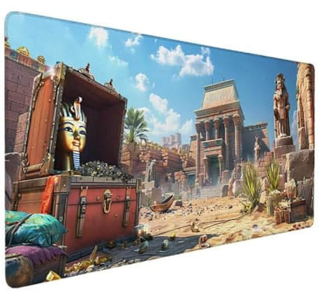 Mauspad XXL 900 x 400, Schreibtischunterlage Optimiert für Gaming-Sensoren, Mäßige Oberflächenreibung, Rutschfeste Mausmatte, Mac-PC-Gaming-Zubehör, WassXerdicht Anti-Rutsch - (Rot, äGypten) 0-Q