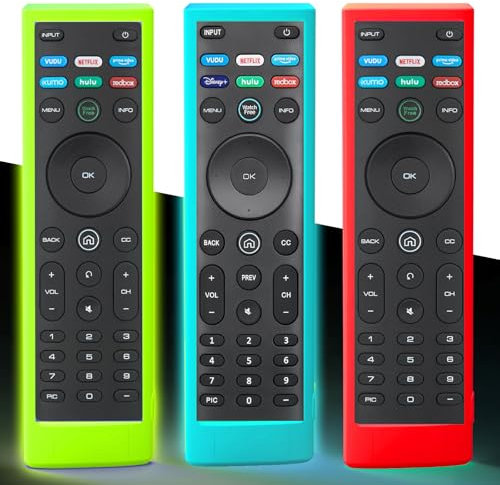 Schutzhülle für Vizio TV-Fernbedienung, kompatibel mit Vizio Smart-TV-Fernbedienung XRT136 / XRT140, Silikon, universal, leuchtet im Dunkeln, Grün, Blau, Rot, 3 Stück