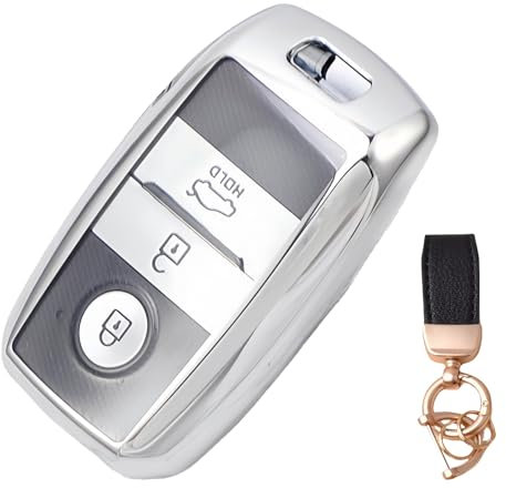 NEUHOO Accessoire de voiture compatible avec Kia Sportage QL 2015-2020 - Coque de clé et porte-clés - En silicone, argenté, S