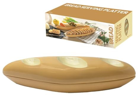FISURA - Plato barra de pan. Plato de aperitivos original. Plato de snacks con forma de barra de pan. Plato de porcelana para aperitivos con 3 departamentos.