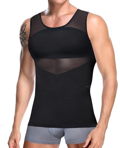 Bafully Kompressionsshirt für Herren, Shapewear, Schlankheits-Top, Bauchweggürtel für Sport, Fitness, Bauch-Top (Schwarz, XL)