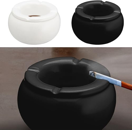 Sturmaschenbecher Ø 13 cm │ Keramik weiß schwarz │Aufsatz abnehmbar │Windaschenbecher (2 x Aschenbecher Ø13cm schwarz/weiß)