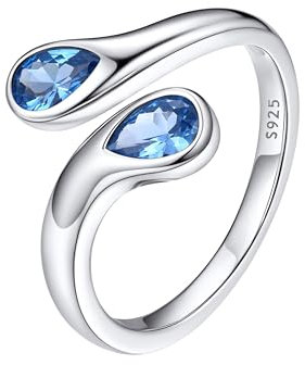 Bestyle Silberring Damen 925 Silber Ring mit Stein Geburtsstein Verstellbare Fingerring Offen Promise Ring Stressring mit Blau Zirkonia