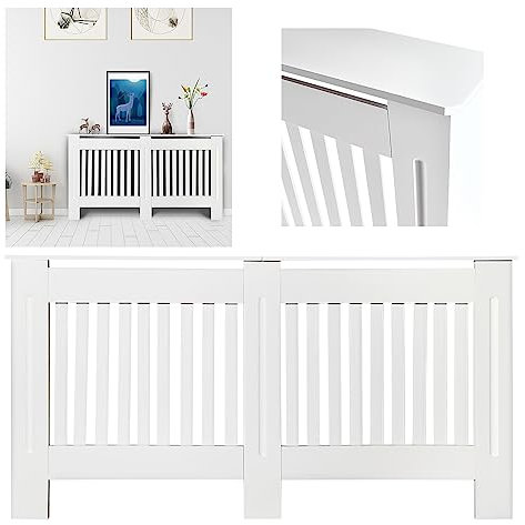 Entrance Shoe Bench,Radiator Cover,Modern Vertical Style Radiator Cover Wall Cabinet MDF Wood Matte White Painted Slatted Grill Practical Home Furniture for Living Room Bedroom Kitchen Hallw