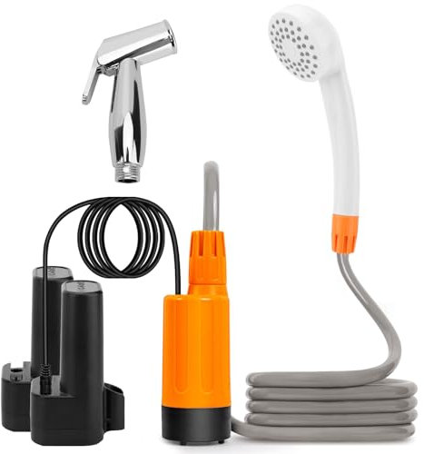 WODHMIEY Electric Shower, 7.4V Rechargeable Shower Pump, 80 Minutes Running Time, Battery Indicator, Outdoor Camping Car Shower, Car Wash Garden Sprayer, USB Charging, 2200mAh Batteries (1 Batterie)