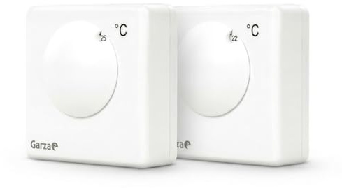GARZA Pack de 2 Termostatos Analógicos Regulables 10‑30 °C para Caldera y Calefacción, Control Manual con Rueda Giratoria, Instalación Fácil con Conexión 2 Hilos, Blanco