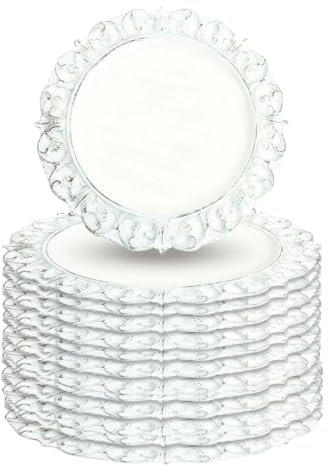 Koyal Wholesale 13” French Provincial Round Acrylic Charger Plates, Set of 12, Antique White Chargers for Dinner Plates, White Charger Bulk Wedding Plastic Charger & Service Plate