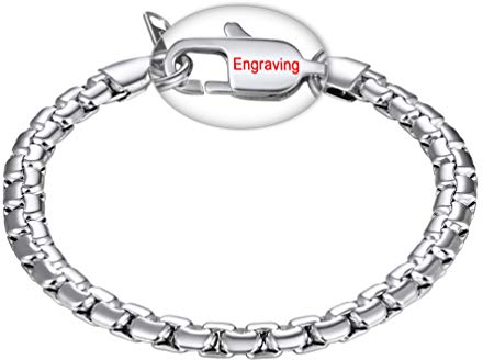 PROSTEEL Herren personalisiert Armband Edelstahl Venezianierkette Box Kette Armband 6mm Breit Fashion Name Gravur Kettenarmband Armkette für Männer Jungen, Länge 22CM, Silber
