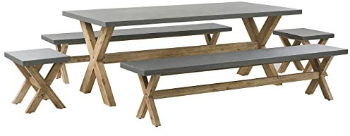 Beliani Modernes Gartenset mit Tisch 2 robuste Hocker und 2 Bänke aus Faserzement Olbia