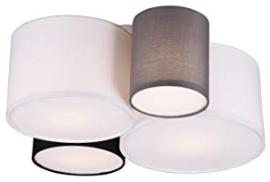 lightling modern Deckenleuchte 4 star in nickel matt, Stoffschirme in weiß, braun, schwarz, 4 x E27 max. 40W, 47 x 51 cm, Höhe: 21.5 cm
