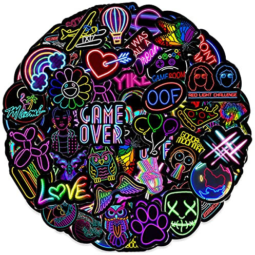 Ausikou Neon Stickers Pack 50pcs, Graffiti Waterproof Sticker for Computer Skateboard