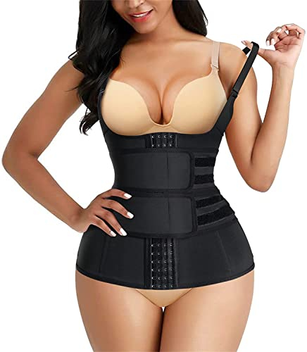 KUMAYES Bauchweggürtel Damen Fitnessgürtel Schwitzgürtel Sport Waist Trainer Korsett Bauchweg Taillenformer Verstellbarer Body Shaper (L, Schwarz)