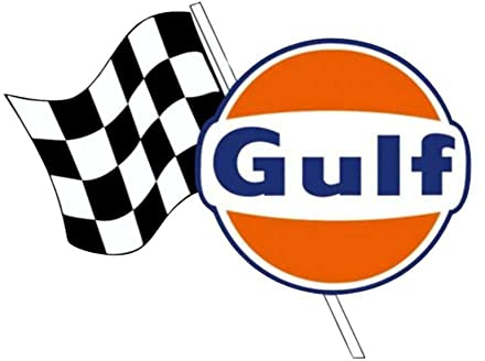 Kleiner Gulf-Aufkleber, Orange und Flagge links, kariert, 10 cm, selbstklebend, Öl