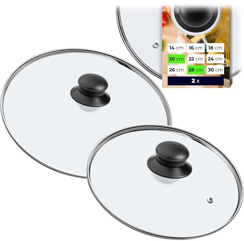 KADAX 2er Set Glasdeckel, Topfdeckel Ø20 und Ø28 cm, hitzebeständig, mit Griff, für Töpfe und Pfannen, reduziert Spritzer und hält Wärme