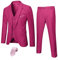 Hihawk, Completo da uomo in 3 pezzi con tessuto elasticizzato, tinta unita, slim fit, con un bottone, giacca, gilet e pantaloni con cravatta, Fucsia, L