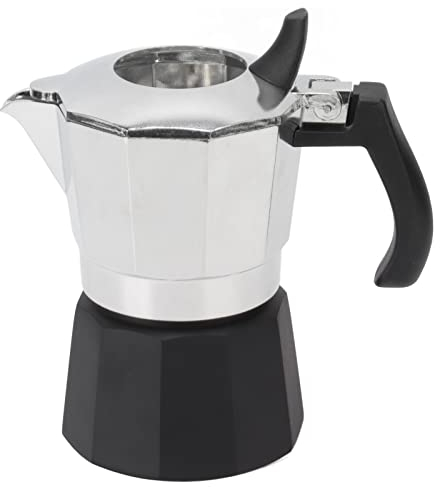 MISETA Olla Moka de 100 ml, doble válvula, alta presión, color negro, revestimiento interior antioxidación, italiano, para elaboración clásica cubana