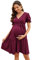 KOJOOIN Robe De Maternité pour Femme Robe d'allaitement À Col en V Robe De Maternité Élégante À Manches Bouffantes avec Volant Bordeaux (Manches Courtes) XL