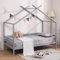 SlumberWorx Teddy Kids Wooden House Treehouse Single Bed Frame In White/Grey & Optional Guest Trundle & Mattress (Grey No Guest Trundle, 1 x 10cm Comfort Foam Mattress)