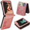Ysnzaq Custodia per Samsung Galaxy Z Flip 5 6.7con Porta Carte, Bling Glitter Premium Pelle Portafoglio Flip Libro Magnetica Protezione Case per Samsung Galaxy Z Flip5.SF Rose