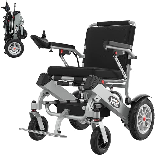 VOCIC V62 Rollstuhl Elektrisch Faltbar Leicht bis 136KG,25KM Doppelbatterie Ultraleichte Flugtüchtige Flugzeuge Elektrischer Rollstuhl,500W Elektrorollstuhl für Allen Gelände|5 Jahre Support