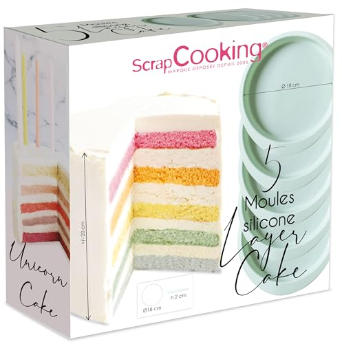 ScrapCooking - 5 Moules à Layer Cake - Moules Silicone Ø 18 cm - Gâteau à Étages, Rainbow Cakes, Gâteaux Anniversaire - Pâtisserie Professionnel - 2065