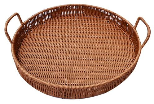Zeetan 2 Pack Barquette De Panier De Fruits, Barquette De Panier - Cadeau De Fruits Secs, PP Imitation Rotin Tissé Panier À Pain, pour La Cuisine, Camping, Maison,Round,13.8‘’