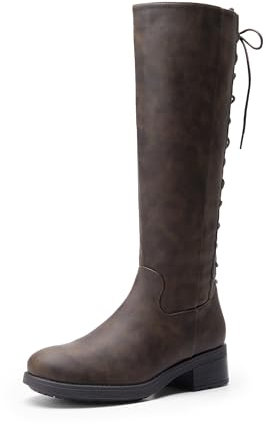 DREAM PAIRS Moda Vintage Stivali Donna Stivali con Tacco Largo da Donna Stivali Invernali Alti al Ginocchio,Size 41,Marrone-Nabuk,SDKB2423W