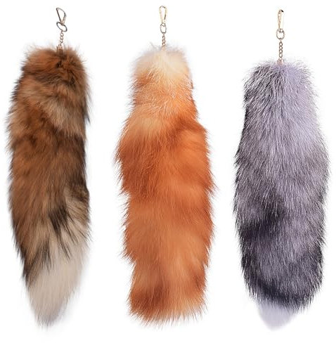 Therian Tail, 3pcs 15,8 Zoll langes Therian Fuchsschwanz mit Verschluss, weiche Flauschige Fuchsschwanzschlüsselkette, hängende Fuchsschwänze für Handtaschen -Rucksack, Fuchsschwänze