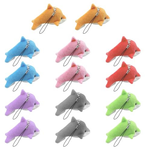 EHDWXVZM 14 Stück Delfin-Anhänger, Delfin-Plüschanhänger, Delfin-Anhänger, Rucksack-Deko-Anhänger, Puppen-Schlüsselanhänger, Cartoon-Delfin-Schnallen, Geeignet Für Taschen Und Handys