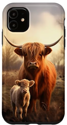 Highland Cow and Calf Portrait Case for iPhone 11