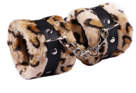 EIROVYA EIR Handschellen Plüsch,PU Leder Handschellen,Leopardenmuster Plüsch Handfesseln für Cosplay,Partyzubehör