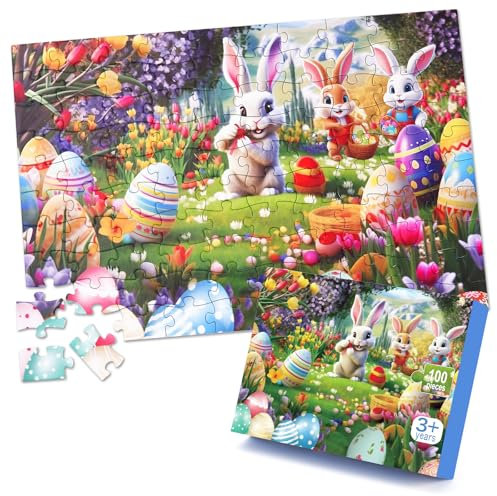 COOLDELE Easter Bunny Puzzles for Kids Age 3+, 100 Pieces Paper Easter Jigsaw Puzzles for Boys Girls