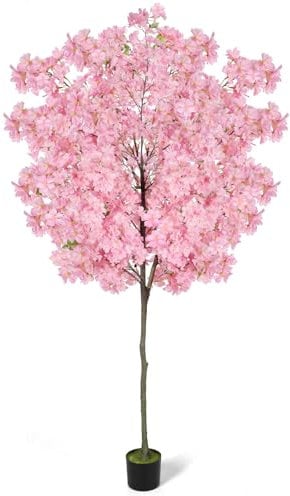 Árbol artificial de cerezo de 180 cm, realista, con maceta de guardería, planta decorativa de imitación floral para jardín, oficina, hogar, boda, hotel