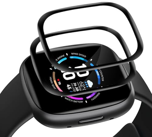 Cable Leader Schutzfolie für Panzerglas für Fitbit Versa 3/Sense/Sense 2, 3D Full Cover Kratzfest Fitbit Versa 3 Schutzglas, Sensitive Touch, Keine Blasen, 2 Stück HD-Klar Sense/Sense 2 Displayschutz
