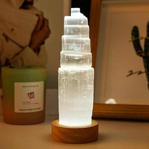 Market Stylez Selenit USB-Lampe - Berg | Natürliches Kristall-Heillicht für Zuhause & Büro (15 cm)