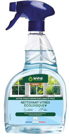 LE VRAI PROFESSIONNEL - Nettoyant Vitres Écologique - Sans Traces - Parfum fraicheur végétale - Fabrication Française - Pulvérisateur 750ml