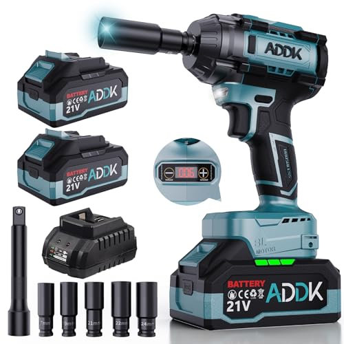 Llave de Impacto a Bateria, Brushless 1600 Nm Destornillador de impacto bateria con 2 baterías 4.0Ah 6 Velocidades Ajustables Atornillador de impacto 21V Chave de impacto (Llave-Configuración 5)