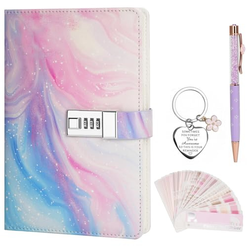 drado A5 Diario con código niñas, Cuaderno Secreto con candado, Regalo de escolarización comienzo escolar, con bolígrafo de metal, Index Adhesivos, llaveros