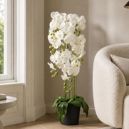 Botanik 110cm Large White Orchid Plant Artifcial 41 REAL TOUCH flowers