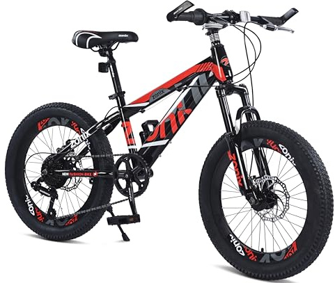 Zonix Kinder-Mountainbike, 20 Zoll, Schwarz-Rot, 7-Gang Shimano-Schaltung, Scheibenbremsen, für Kinder von 5 bis 8 Jahren