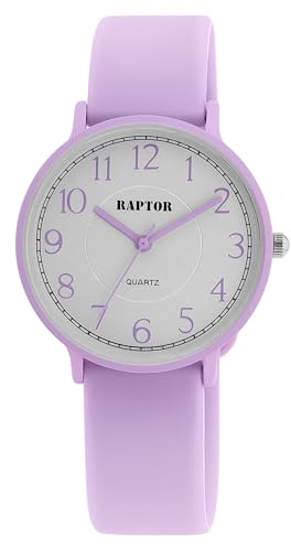 Raptor Damen Armbanduhr Analog in Lila, Gesamtlänge 23.5 cm, Silikonarmband – 3 ATM