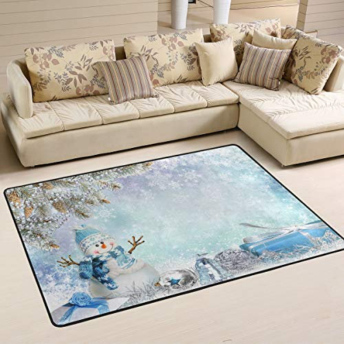 Mnsruu Weihnachts-Teppich mit Schneemann-Glöckchen und Tannenzweigen, für Wohnzimmer, Schlafzimmer, 91 cm x 61 cm