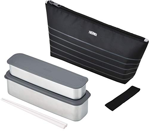 Thermos DSA-804W BKBD 2-Tier Bento Box, Slim Fresh Lunch Box, 28.1 fl oz (815 ml), Black Border