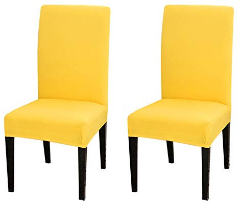 Dimatic Stretch Esszimmerstuhl Hussen, Spandex abnehmbar und waschbar Beschützer Stuhlhussen für Esszimmer, Küche und Hotel (2 STK. Gelb)