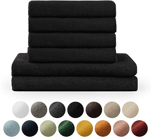 Blumtal Premium Frottier Handtücher Set 4 teilig 100% Baumwolle - Oeko-TEX zertifiziertes Badetuch 2X (70x140 cm) + Towel 4X (50x100 cm) - saugstarkes Frottiertücher Set - Handtücher Schwarz