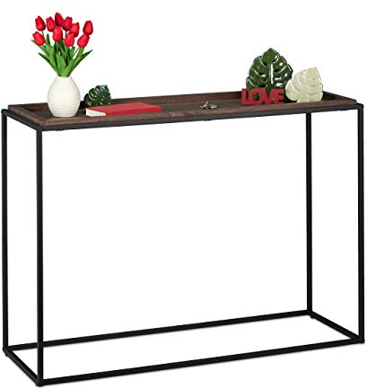 Relaxdays Konsolentisch, HxBxT: 80 x 110 x 38 cm, Industrial Ablagetisch, Flur & Wohnzimmer, Metall & MDF, braun/schwarz